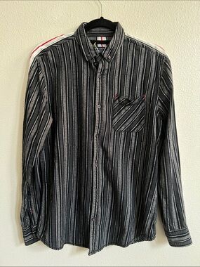 RAW YARN INDUSTRIES Button-Down L-S Flannel Shirt Black/Multi Vertical Striped M